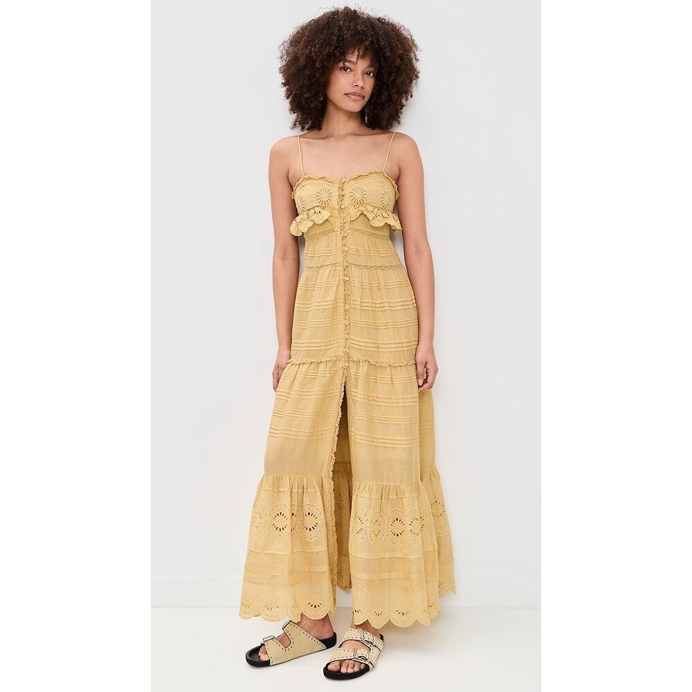 NWT Marant Etoile Light Ochre Yellow Paule Tiered Maxi Dress Womens 36 / US 0